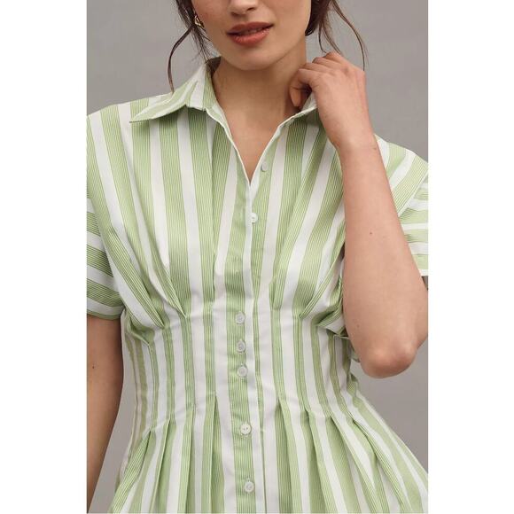 Anthropologie The Tobie Mini Shirt Dress by Exquise Large Green Stripe - Picture 3 of 8